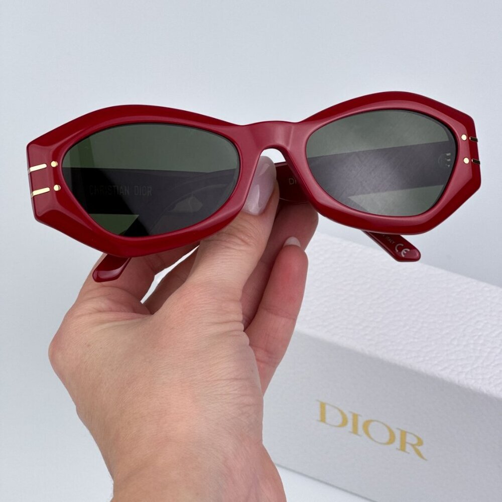 Dior DIORSIGNATURE B1U 35C0 BRAND NEW Sunglasses Shiny Red Green Women Butterfly